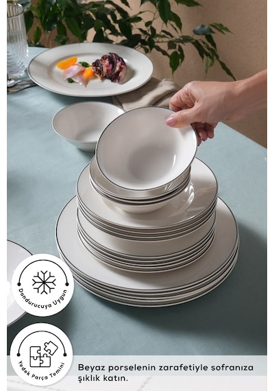 Karaca  Elegance Bone Rebeca 24 Parça 6 Kişilik Yemek Takımı Platin