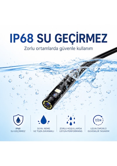 Ultratekno Ult110s 10m Çift Kameralı 1440p Endoskop Yılan Kamera Ip68 8mm Sert Kablo İos Android