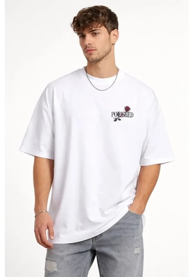 Modi Erkek Bisiklet Yaka Baskılı Kısa Kollu Tişört Streetwear Günlük Basic Pamuklu T-shirt - Beyaz Açık Beyaz