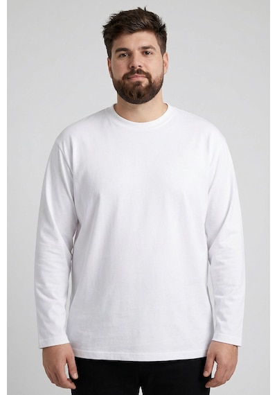 Tommylife Beyaz O Yaka Rahat Form Battal Büyük Beden Uzun Kollu Erkek T-shirt - 88107 Beyaz