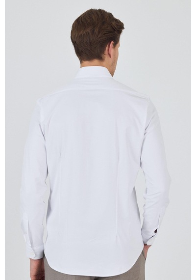 İmza Uzun Kol Düz Bez Ayağı Sert Yaka Cepsiz Pamuklu Classic Slim Fit Gömlek 1004250211 Beyaz