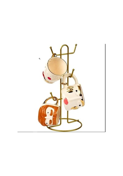 Edora Home 2'li Gold Mutfak Organizer Seti, Ayraçlı Kağıt Havluluk Ve 6 Kancalı Bardaklık - Metal Paslanmaz