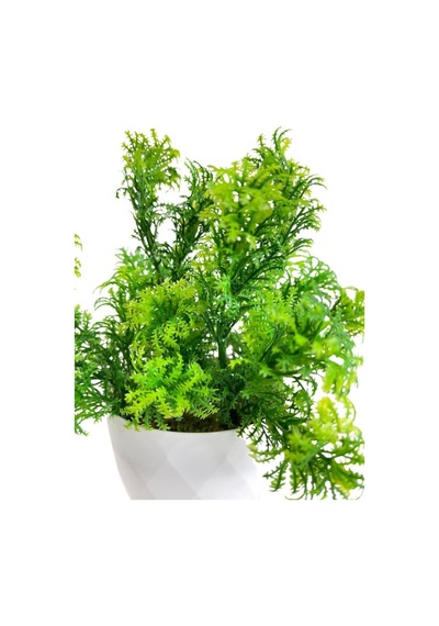 Yapay Çiçek Beyaz Saksıda Fesleğen Dekoratif Masa Çiçeği 25Cm