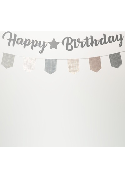 Bohem Happy Birthday Banner Seti Ekose Flama Süslü Doğum Günü Dekorasyon Bannerı Bej