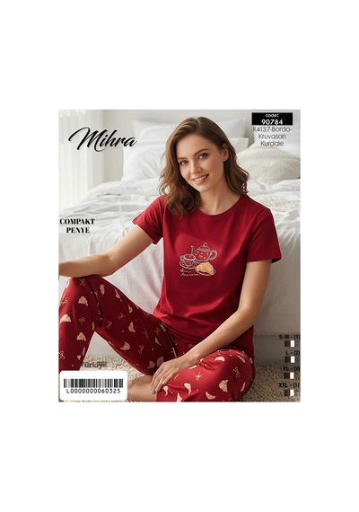 Mihra Kadın Compakt Penye Bisiklet Yaka Kısa Kol İnce Pijama Takımı 90784b - 1 Adet Bordo