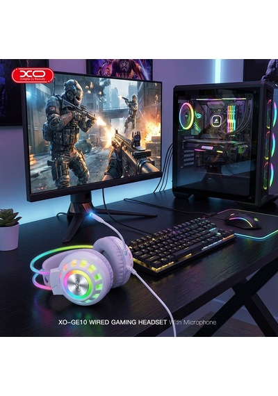 Yeni Nesil Ekipman Seçeneği Beyaz Kulaklık Masaüstü Ses Xo Ge10 Rgb Işıklı 50 Mm Mikrofonlu Kablolu