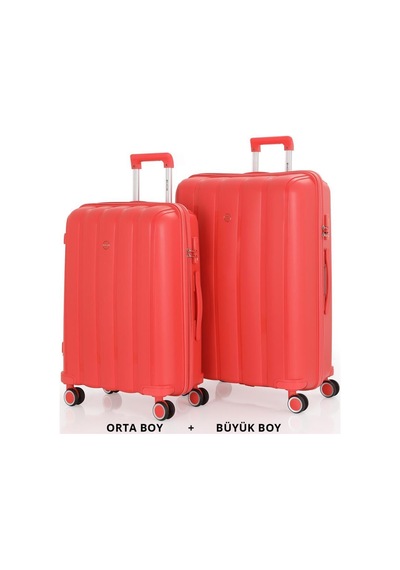 Mçs Bavul Büyük Ve Orta 2li Set Kırılmaz Silikon Valiz V305 Mercan Mercan