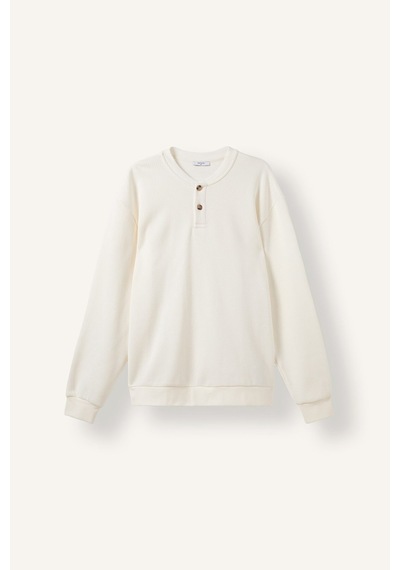 Defacto Regular Fit Triko Görünümlü Henley Yaka Uzun Kollu Basic Sweatshirt H5041ax26auer238 Ekru-er238