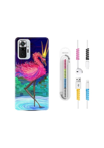 Xiaomi Redmi Note 10S Kılıf +Kablo Koruyucu Queen Flamingo 1748