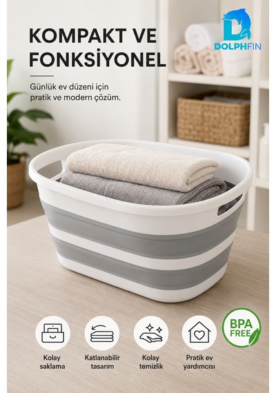 Katlanır Sele 35 Lt Ev Dolap Banyo Düzenleyici Organizer Beyaz-gri