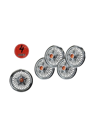 Jant Kapağı Kırılmaz Telli Yıldız Fırfırlı Turuncu 12" Abs Krom Paslanmaz 4'lü Takım Olarak