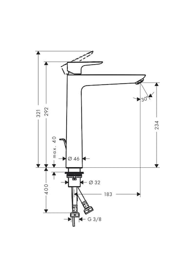 Hansgrohe Talis E Tek Kollu Lavabo Bataryası 240 MM Krom - Mat Siyah 71716340