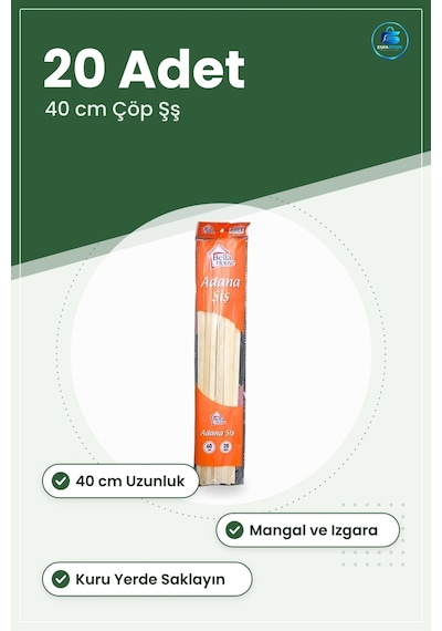 Adana Çöp Şş 40 Cm 20 Adet Mangal Aksesuarı Izgara Kebap Şşi Bahç