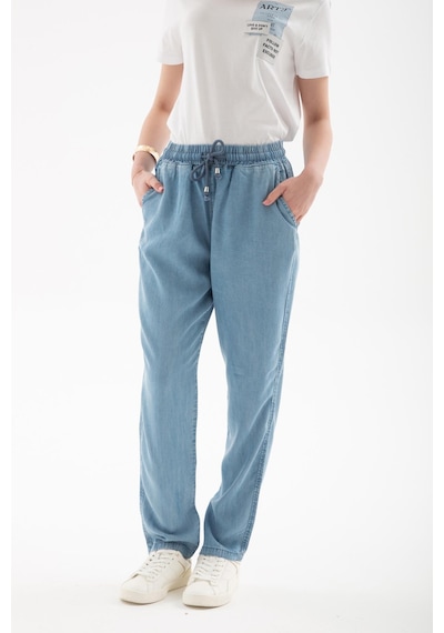 25y0657k1 Kadın Beli Bağlamalı Denim Pantolon A.mavi