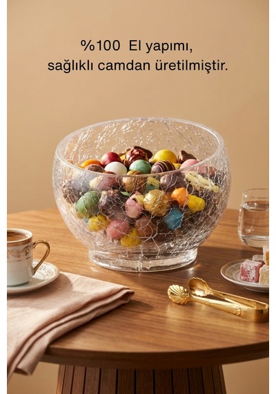 Selen Concept Kırıntı Model El Yapımı Cam Kase 2'li Set Şeffaf
