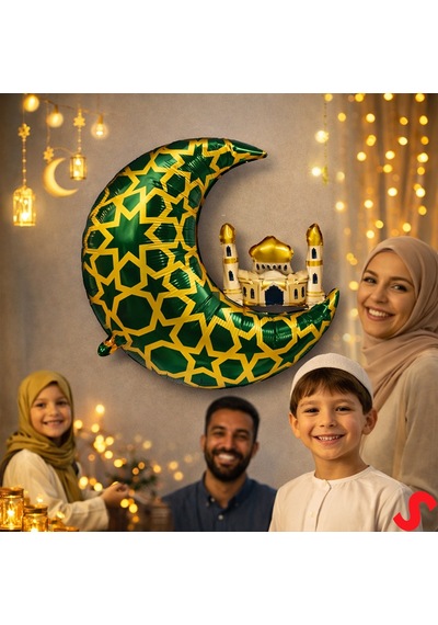 Ramazan Ay Kubbe Yeşil Folyo Balon - 65 Cm Çok Renkli