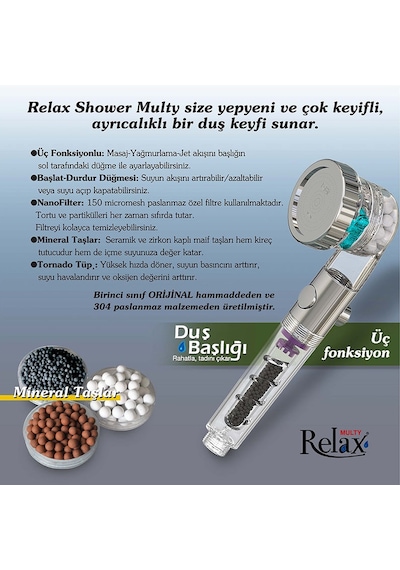 Relax Shower Multy Üç Fonksiyonlu Tasarruflu Duş Başlığı Diğer