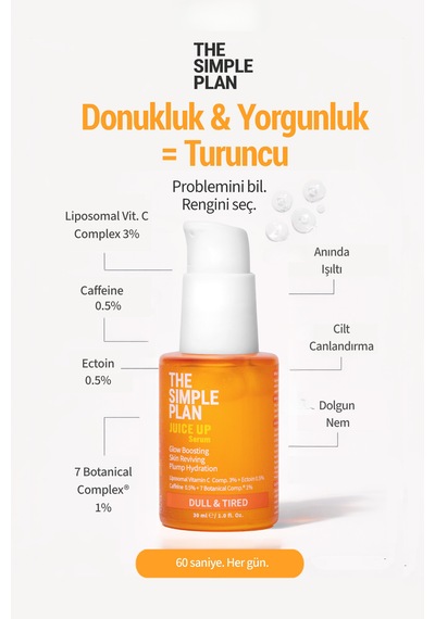 The Simple Plan Juice Up Serum %3 Lipozomal C Vitamini + %0,5 Ektoin + %0,5 Kafein, Donuk Ve Yorgun Cilt, 30 Ml