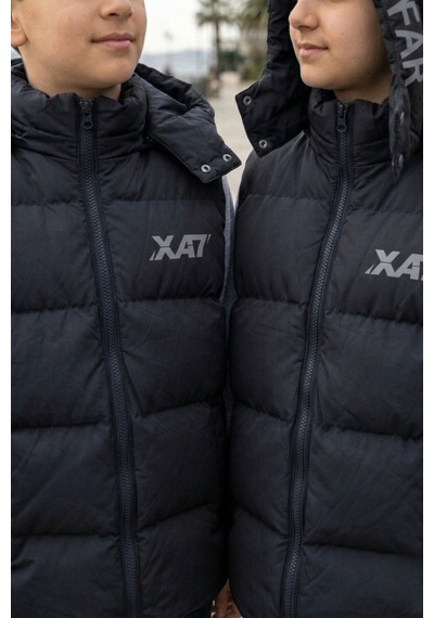 Pina Kids Unisex Çıtçıt Kapüşonlu Baskılı Şişme Yelek Siyah