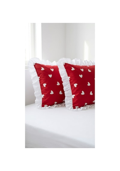%100 Pamuklu Kalp Desenli Fırfırlı Yastık Kılıfı 2 Adet 50x70 Cm Ekru - 863747383 Ekru