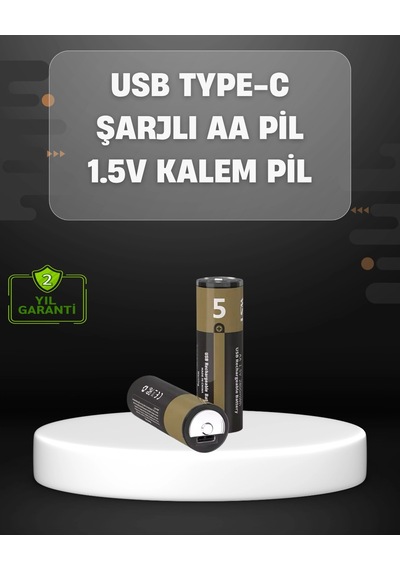 Bay Usb Type-c Girişli Şarjlı Aa Lityum Pil 1.5v Sabit Çıkış 3200mwh 2'li Paket Najmaddin