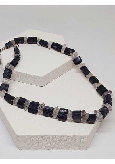 Turmalin & Herkimer Kuvars Taşı Ham Parçalar Otantik Kolye 51328 Çok REnkli
