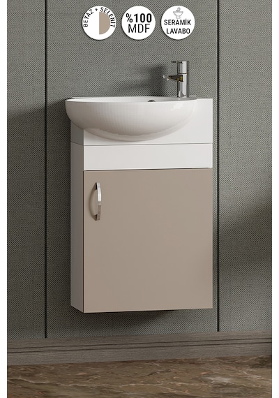 Lale 45 Cm Beyaz-selenit Mdf Seramik Lavabolu Asma Alt Banyo Dolabı
