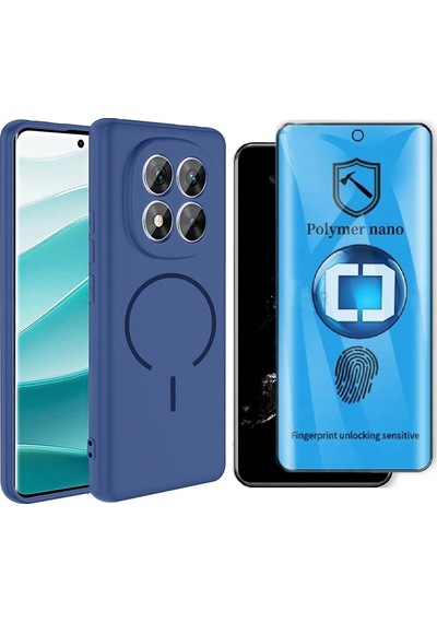 Vendas Xiaomi Redmi Note 14 Pro 4g Kılıf M-safe Şarj Özellikli Zore Meta Kapak + Polymer Nano Ekran Koruyucu Lacivert