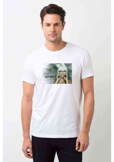 Lady Gaga Metal Rock Music Müzik Baskılı Beyaz Erkek Tshirt