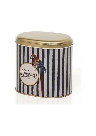 Safari Parrot Desenli Oval Metal Saklama Kabı 14 x 12 x 13 CM 1.4 L Çok Renkli