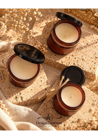 Amber Dokunuşu 3 Lü Amber Kokulu Soya Wax Aromaterapi Mum Seti Kahverengi