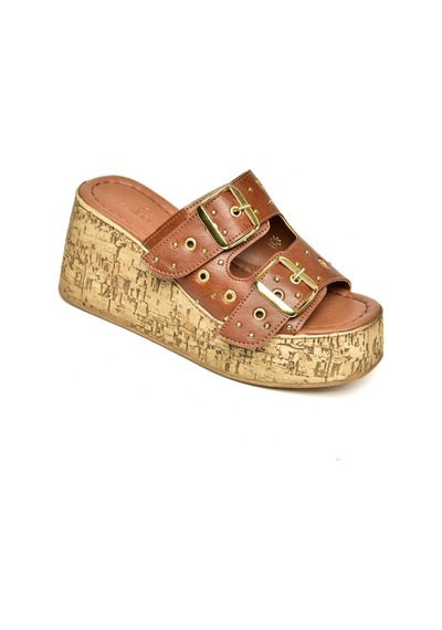 Fox Shoes U996753509 Taba Dolgu Topuklu Kadın Ayakkabı Taba-suni Deri
