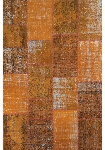 Çam Halı Pw725 Turuncu El Dokuma Patchwork Yün Halı - 160x230