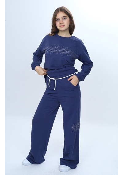 Toontoy Kids Kız Çocuk 2'li Takım Taş İşlemeli & Bisiklet Yaka Sweatshirt & Bol Paça Cepli Eşofman Altı Kiremit Toontoy Kids Kız Çocuk 2'li Takım Taş İşlemeli & Bisiklet Yaka Sweatshirt & Bol Paça Cepli Eşofman Altı Kiremit