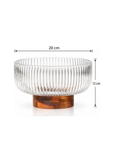 Akasya Standlı Cam Kase 20x10 Cm Ahşap Tabanlı Şeffaf Meyve, Salata Ve Sunum Kasesi Şeffaf - 920987470 Şeffaf