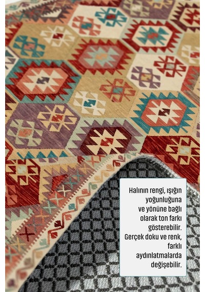 Dekoratif Halı Kaymaz Taban Leke Tutmaz Yıkanabilir Kilim Özel Ölçü Salon Halısı 3056 Çok Renkli