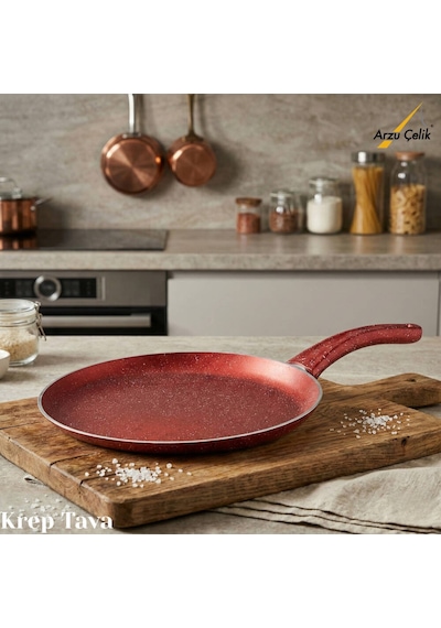 32 Cm Granit Krep Tavası - Kırmızı Kırmızı