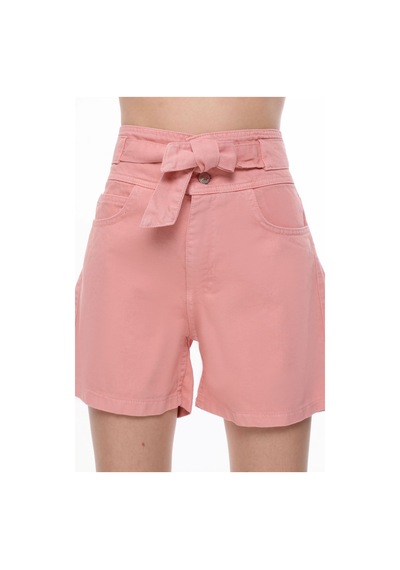 Hgfashion Yüksek Bel Kemerli Demin Şort Pambe Renk Pembe