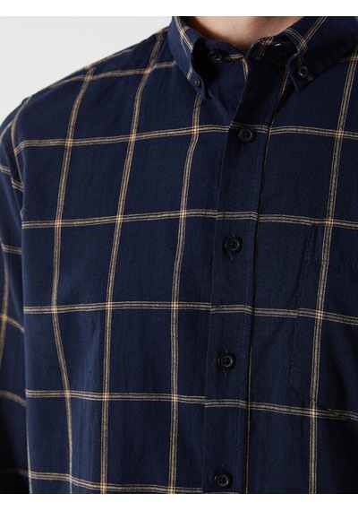 Lcwaıkıkı Classic Lacivert Regular Fit Uzun Kollu Ekose Poplin Erkek Gömlek