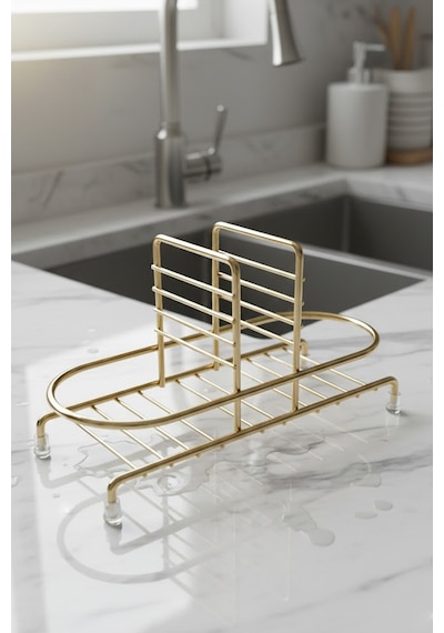 Makri Home Siyah Sıvı Sabunluk Standı Tezgah Üstü Banyo Mutfak Düzenleyici, Altın Rengi Oval Organizer