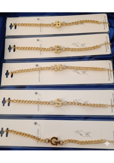 Şehrazat Handmade Gold Çelik Kişiye Özel Harfli Zincir Bileklik Altın
