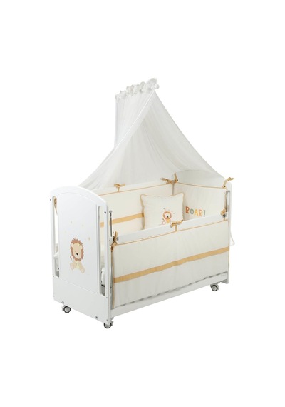 Meltem Kids Sweet Lion Anne Yanı Ahşap Sallanır Beşik 60x120 Cm Beyaz-lion Beyaz