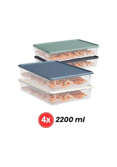 Flora 8'li Buzdolabı Düzenleyici Set, Buzluk Derin Dondurucu Buzdolabı Saklama Kabı 4x 1100,2200ml Şeffaf