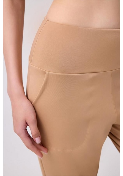 Cottonhill Bej Yüksek Bel Çift Cepli Kadın Jogger Eşofman Altı Bronz