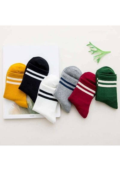 Bgk Unisex Kadın 6' Lı Karışık Renkli Çizgili Tenis Çorabı Çok Renkli