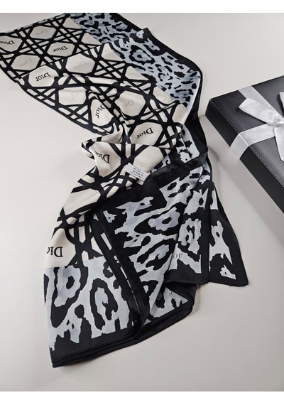Miorel Scarfs Leopar Tema Cd Tema Vual İpek Şal Aksesuar Fular Silk Scarfs Shawl Hijab Krem