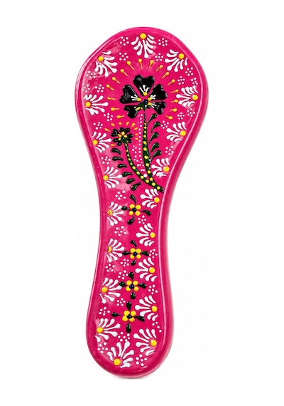 Yedirenk Hediyelik Çini Desenli Kaşıklık El Yapımı Polyester Kaşık Dinlendirme Aparatı Dekoratif Mutfak Aksesuarı Pembe