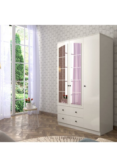 Rose 3 Kapak 2 Çekmece Aynalı Gardırop Beyaz