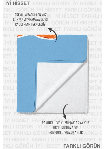 Deniz Kabuğu Marine Plaj Havlusu - Akdeniz Stil Mavi Turuncu Havuz Hızlı Kuruyan Mikrofiber Havlu Berrak Çayı