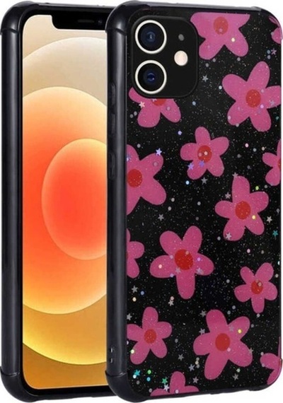 Apple Uyumlu iPhone 12 Kılıf Simli Desenli Kamera Korumalı Parlak Zore Popy Kapak Çiçek